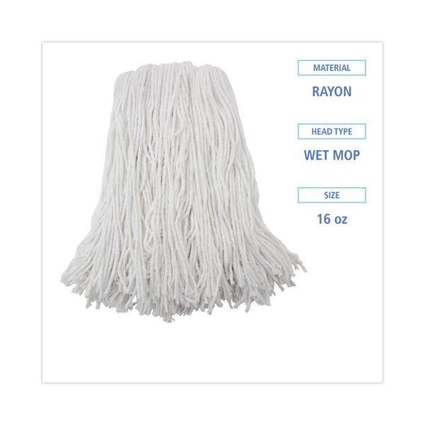 Premium Cut-End Wet Mop Heads, Rayon, 16oz, White, 12/carton - Image 2