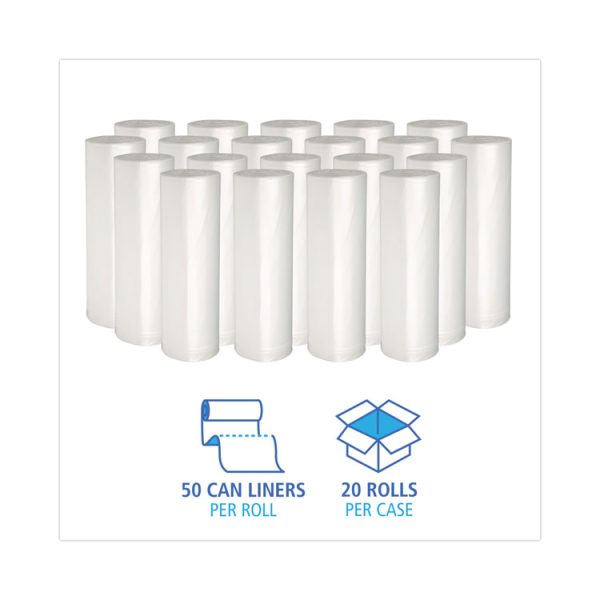 High-Density Can Liners, 10 gal, 6 mic, 24" x 23", Natural, 50 Bags/Roll, 20 Rolls/Carton - Image 3
