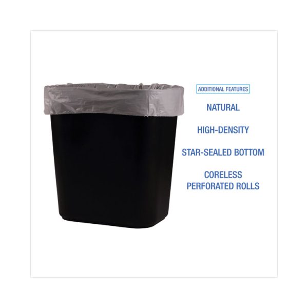 High-Density Can Liners, 10 gal, 6 mic, 24" x 23", Natural, 50 Bags/Roll, 20 Rolls/Carton - Image 4
