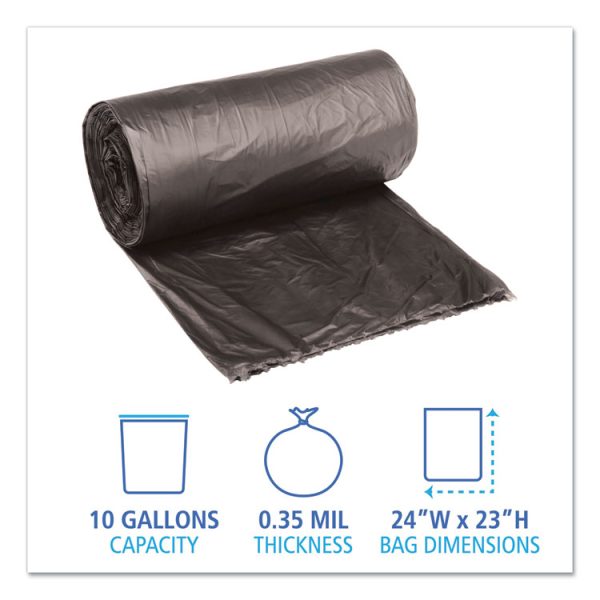 Low-Density Waste Can Liners, 10 gal, 0.35 mil, 24" x 23", Black, 50 Bags/Roll, 10 Rolls/Carton - Image 2