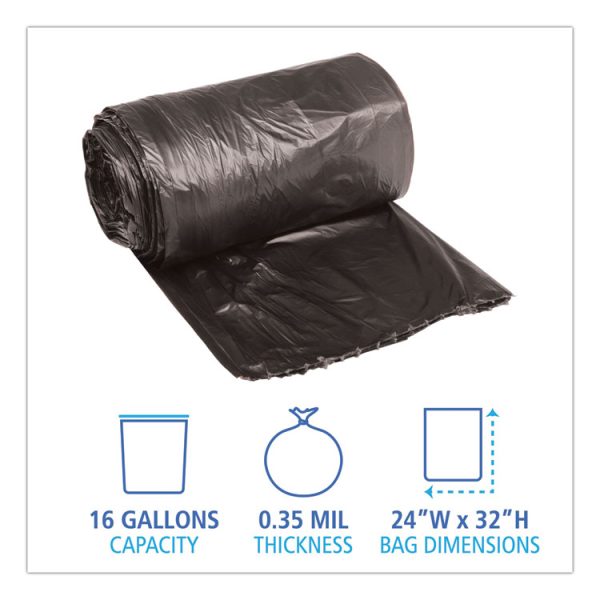 Low-Density Waste Can Liners, 16 gal, 0.35 mil, 24" x 32", Black, 50 Bags/Roll, 10 Rolls/Carton - Image 2