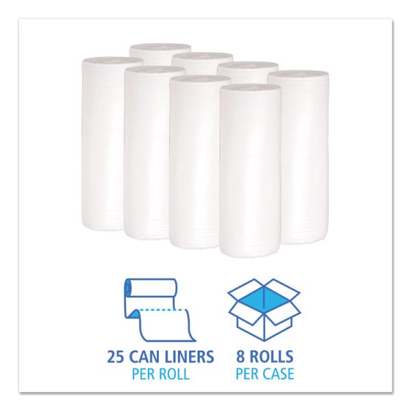 Low-Density Waste Can Liners, 30 gal, 0.6 mil, 30" x 36", White, 25 Bags/Roll, 8 Rolls/Carton - Image 3