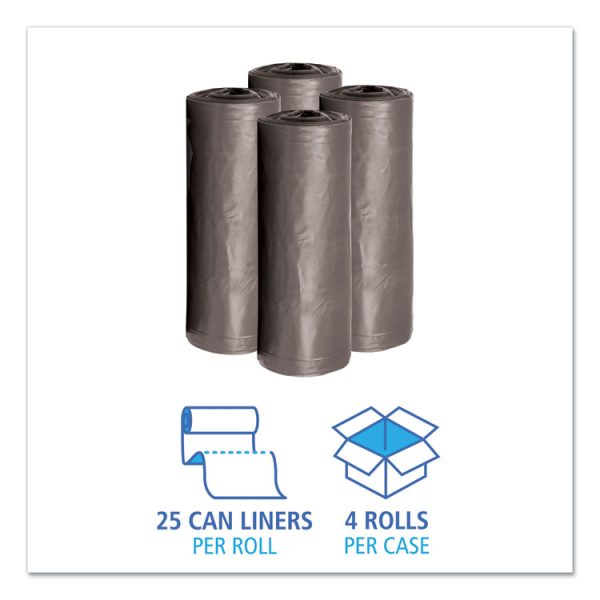 Low-Density Waste Can Liners, 30 gal, 0.95 mil, 30" x 36", Gray, 25 Bags/Roll, 4 Rolls/Carton - Image 3