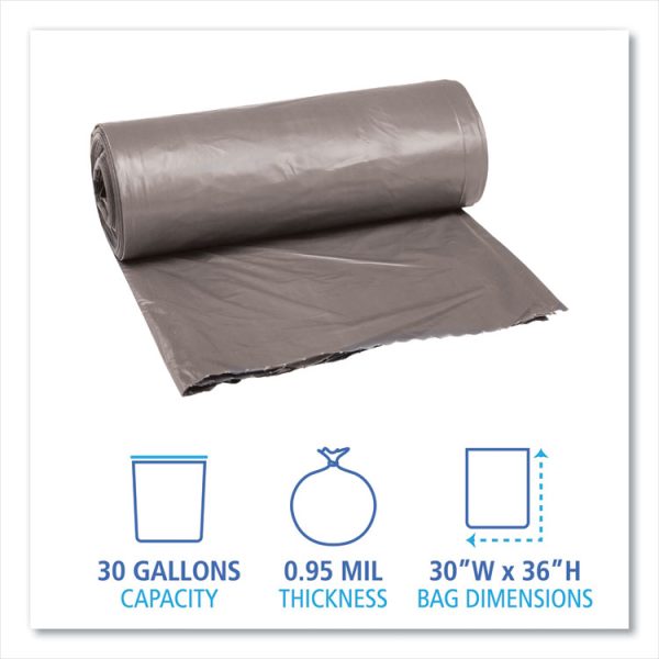 Low-Density Waste Can Liners, 30 gal, 0.95 mil, 30" x 36", Gray, 25 Bags/Roll, 4 Rolls/Carton - Image 2