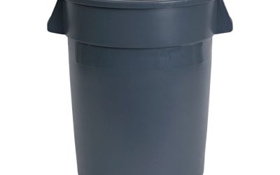 Round Waste Receptacle, 32 gal, Linear-Low-Density Polyethylene, Gray