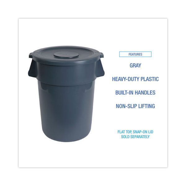 Round Waste Receptacle, 32 gal, Linear-Low-Density Polyethylene, Gray - Image 3
