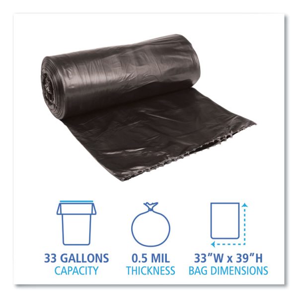 Low-Density Waste Can Liners, 33 gal, 0.5 mil, 33" x 39", Black, 25 Bags/Roll, 8 Rolls/Carton - Image 2