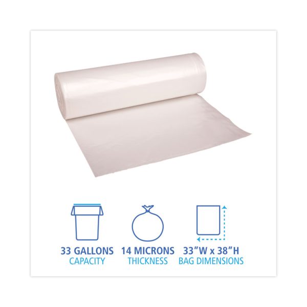 High-Density Can Liners, 33 gal, 14 mic, 33" x 38", Natural, 25 Bags/Roll, 10 Rolls/Carton - Image 2