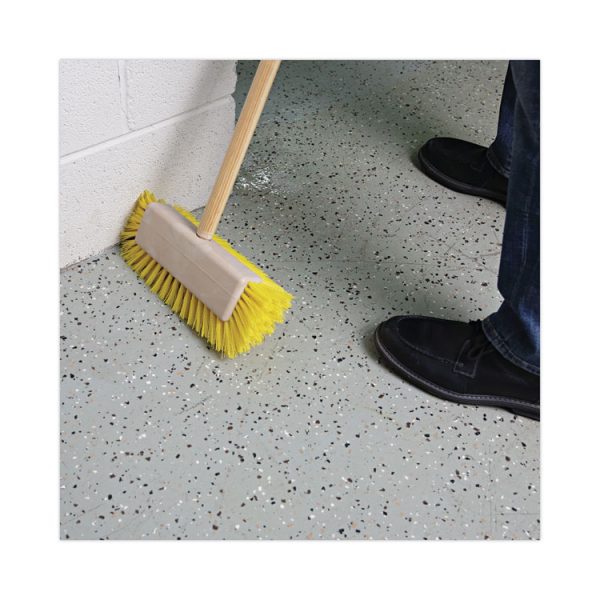 Dual-Surface Scrub Brush, Yellow Polypropylene Bristles, 10" Brush, Plastic Handle - Image 5