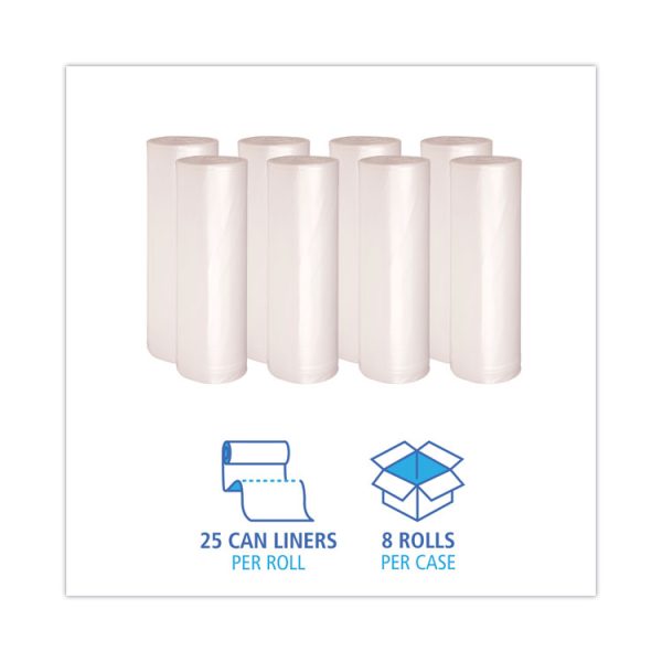 High-Density Can Liners, 60 gal, 11 mic, 38" x 58", Natural, 25 Bags/Roll, 8 Rolls/Carton - Image 3