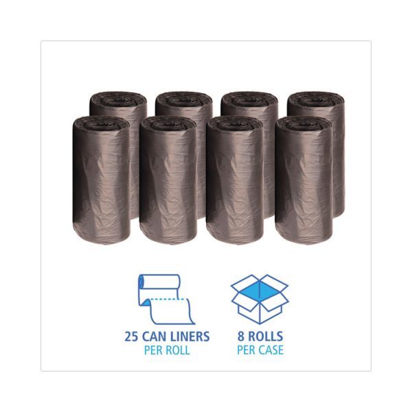 High-Density Can Liners, 60 gal, 14 mic, 38" x 58", Black, 25 Bags/Roll, 8 Rolls/Carton - Image 3