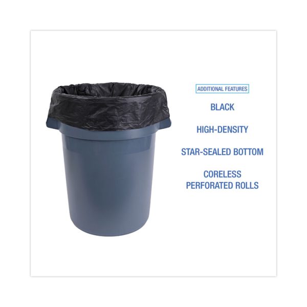 High-Density Can Liners, 60 gal, 14 mic, 38" x 58", Black, 25 Bags/Roll, 8 Rolls/Carton - Image 4