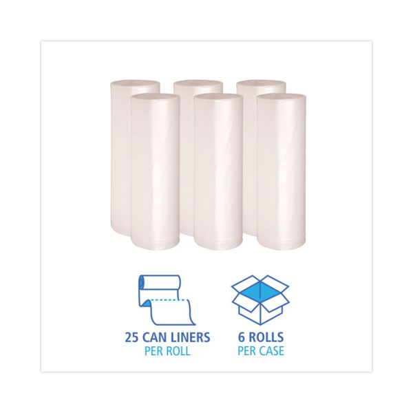 High-Density Can Liners, 60 gal, 19 mic, 38" x 58", Natural, 25 Bags/Roll, 6 Rolls/Carton - Image 3