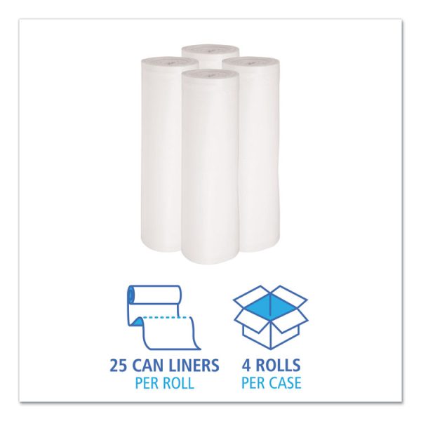 Low-Density Waste Can Liners, 60 gal, 0.6 mil, 38" x 58", White, 25 Bags/Roll, 4 Rolls/Carton - Image 3