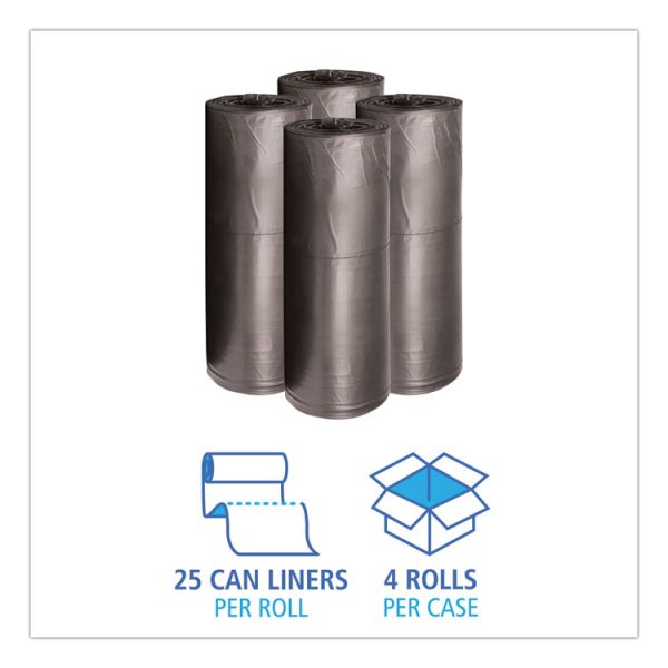 Low-Density Waste Can Liners, 60 gal, 0.65 mil, 38" x 58", Black, 25 Bags/Roll, 4 Rolls/Carton - Image 3