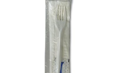 Three-Piece Utensil Set, Fork/Napkin/Salt Packet, White, 500/Carton