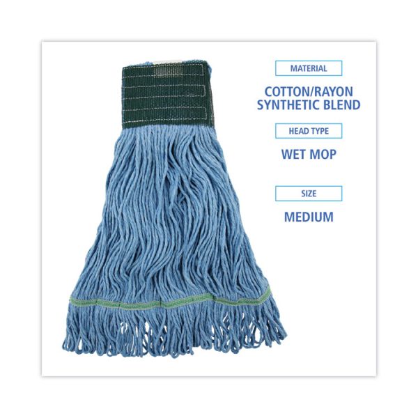 Looped End Mop Kit, Medium Blue Cotton/rayon/synthetic Head, 60" Yellow Metal/polypropylene Handle - Image 2