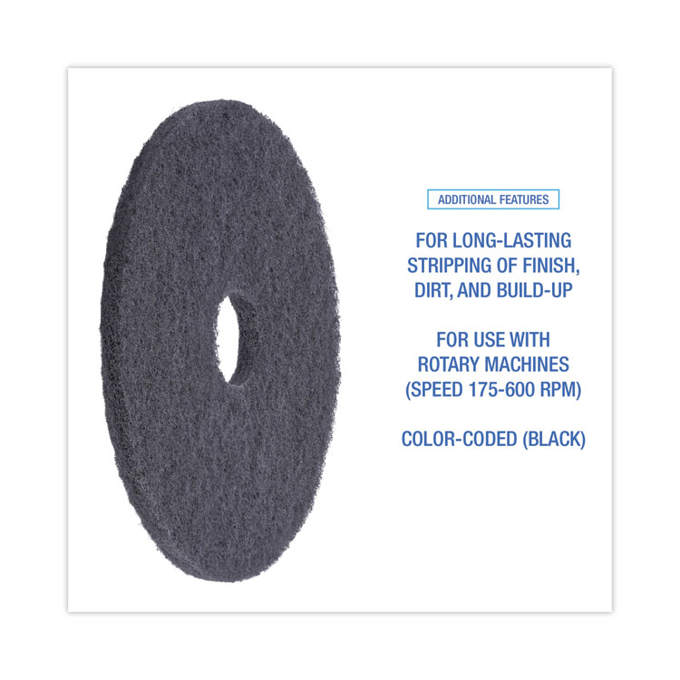 Stripping Floor Pads, 16" Diameter, Black, 5/carton - Image 4