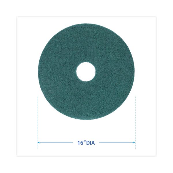 Heavy-Duty Scrubbing Floor Pads, 16" Diameter, Green, 5/carton - Image 2