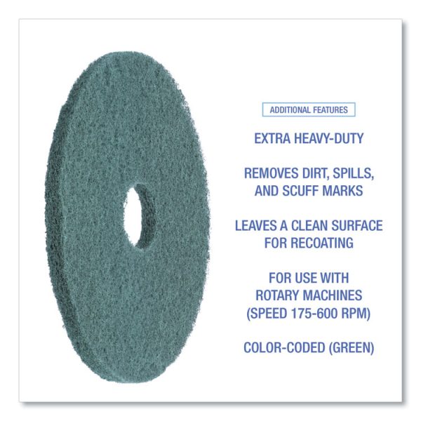 Heavy-Duty Scrubbing Floor Pads, 16" Diameter, Green, 5/carton - Image 4