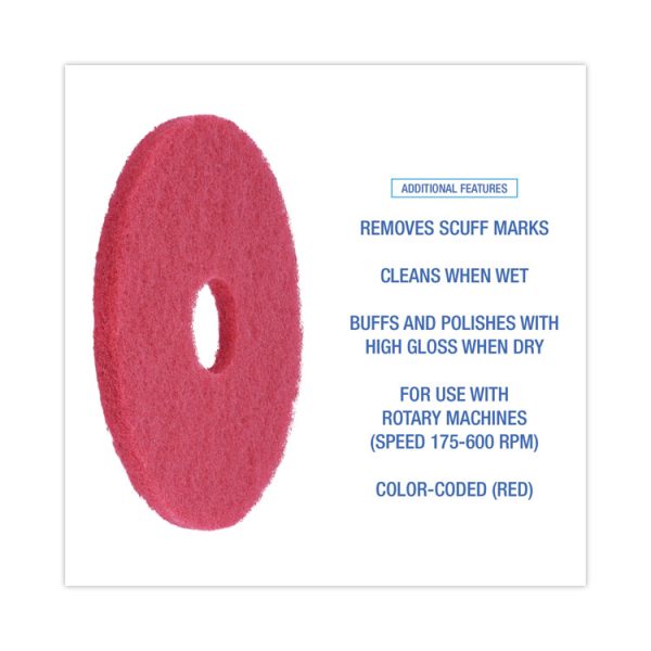 Buffing Floor Pads, 16" Diameter, Red, 5/carton - Image 4