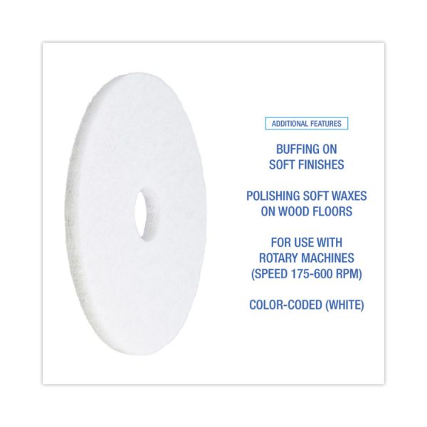 Polishing Floor Pads, 16" Diameter, White, 5/carton - Image 4