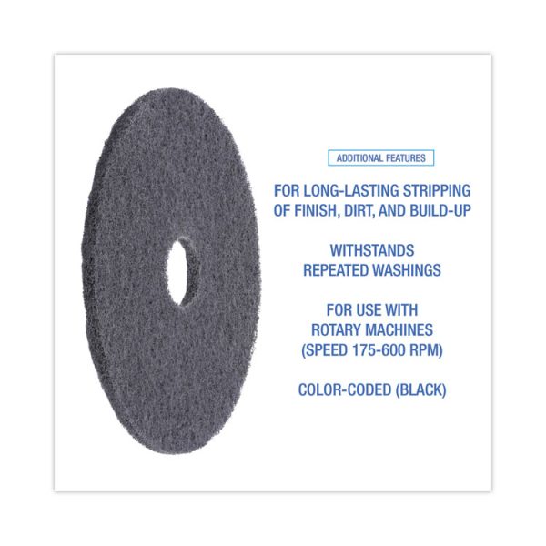High Performance Stripping Floor Pads, 17" Diameter, Black, 5/carton - Image 4
