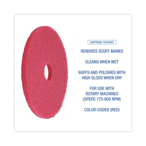 Buffing Floor Pads, 17" Diameter, Red, 5/carton - Image 4