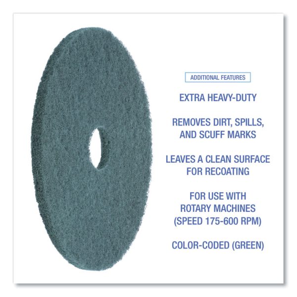 Heavy-Duty Scrubbing Floor Pads, 18" Diameter, Green, 5/carton - Image 4