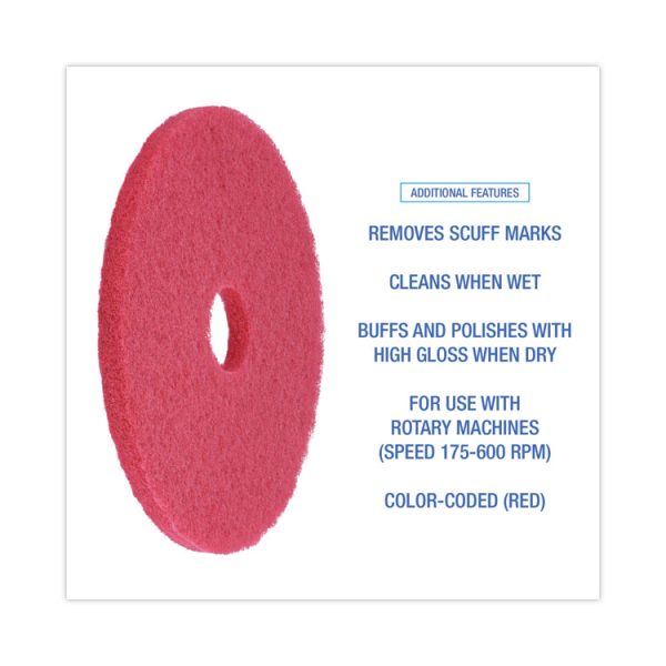 Buffing Floor Pads, 18" Diameter, Red, 5/carton - Image 4