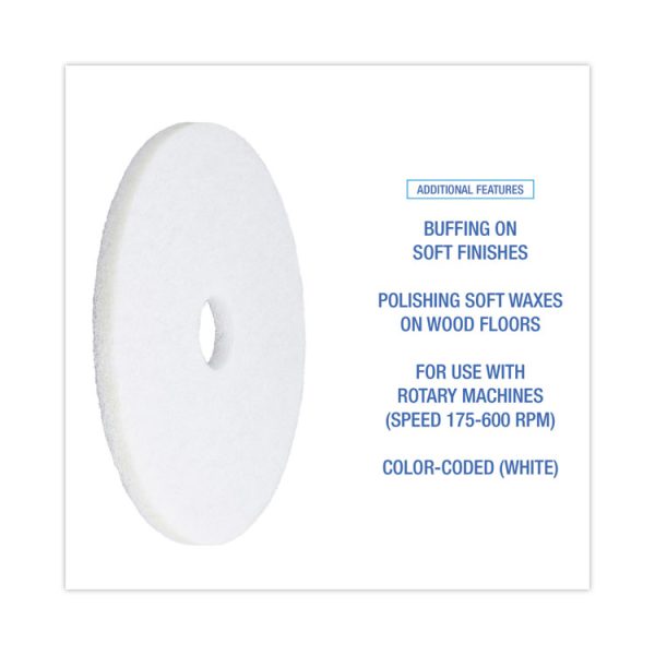 Polishing Floor Pads, 18" Diameter, White, 5/carton - Image 4