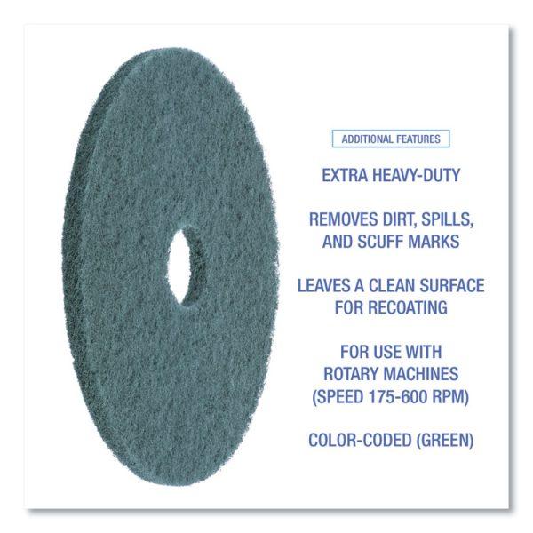 Heavy-Duty Scrubbing Floor Pads, 20" Diameter, Green, 5/carton - Image 4