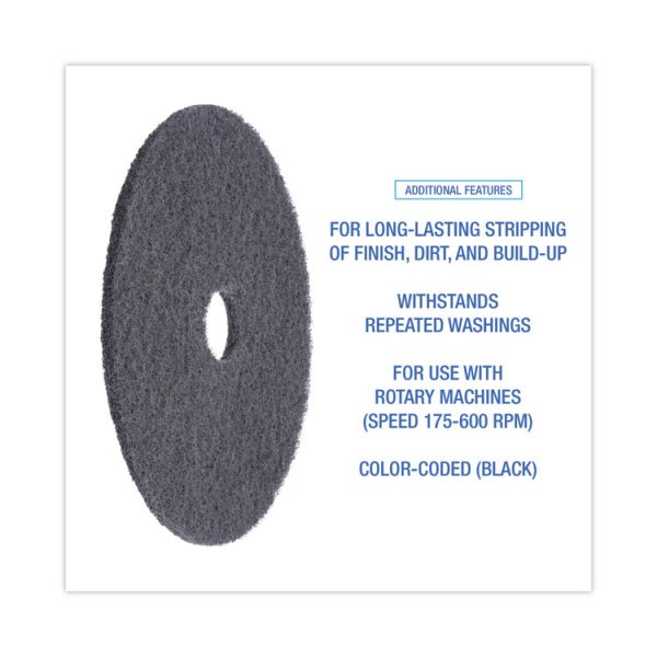 High Performance Stripping Floor Pads, 20" Diameter, Black, 5/carton - Image 4