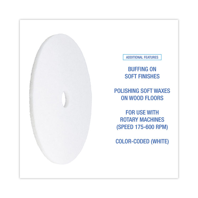 Polishing Floor Pads, 21" Diameter, White, 5/carton - Image 4