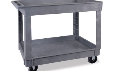 Two-Shelf Utility Cart, Plastic, 2 Shelves, 300 lb Capacity, 24″ x 40″ x 31.5″, Gray