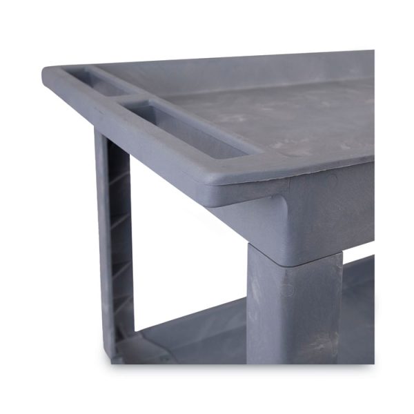 Two-Shelf Utility Cart, Plastic, 2 Shelves, 300 lb Capacity, 24" x 40" x 31.5", Gray - Image 4