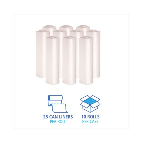 High-Density Can Liners, 45 gal, 11 mic, 40" x 46", Natural, 25 Bags/Roll, 10 Rolls/Carton - Image 3