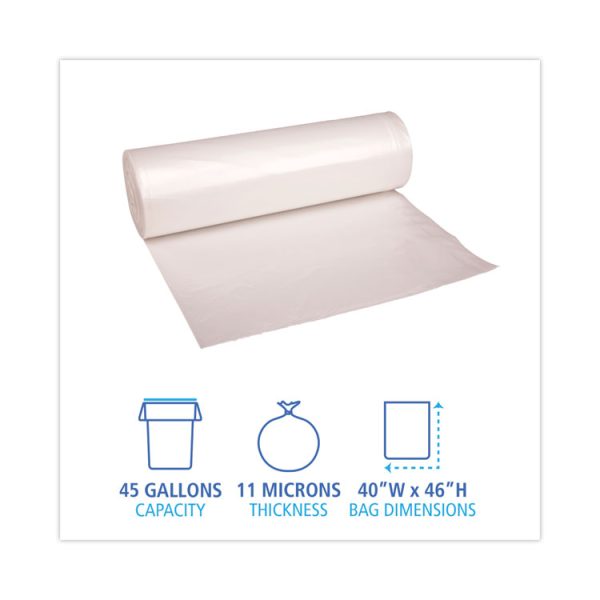 High-Density Can Liners, 45 gal, 11 mic, 40" x 46", Natural, 25 Bags/Roll, 10 Rolls/Carton - Image 2