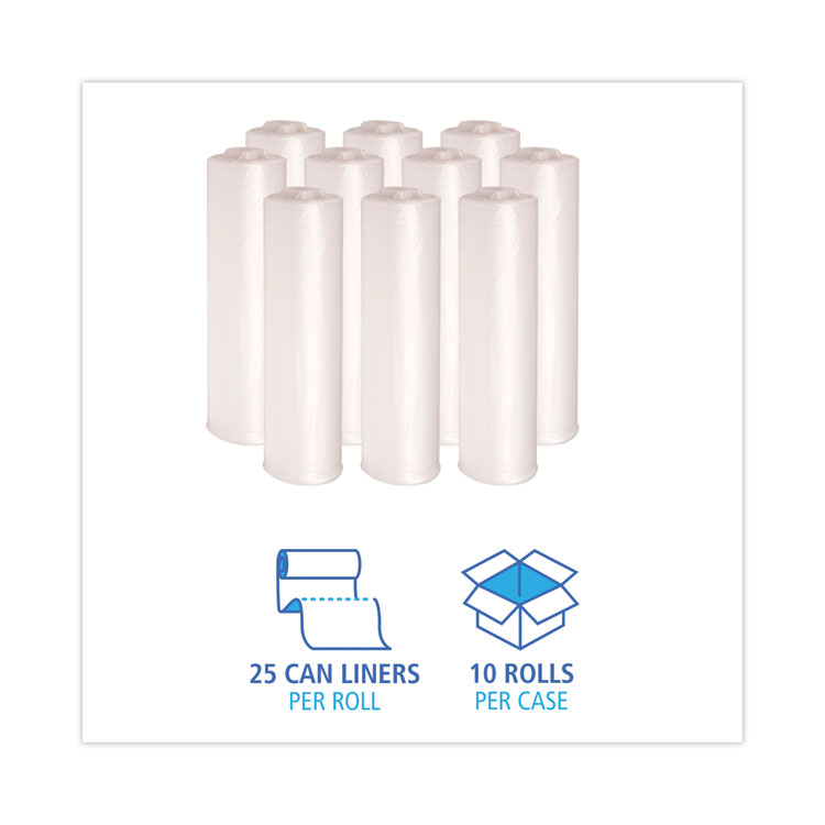 High-Density Can Liners, 45 gal, 13 mic, 40" x 46", Natural, 25 Bags/Roll, 10 Rolls/Carton - Image 3