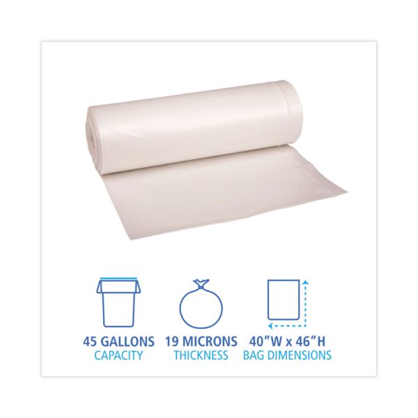 High-Density Can Liners, 45 gal, 19 mic, 40" x 46", Natural, 25 Bags/Roll, 6 Rolls/Carton - Image 2