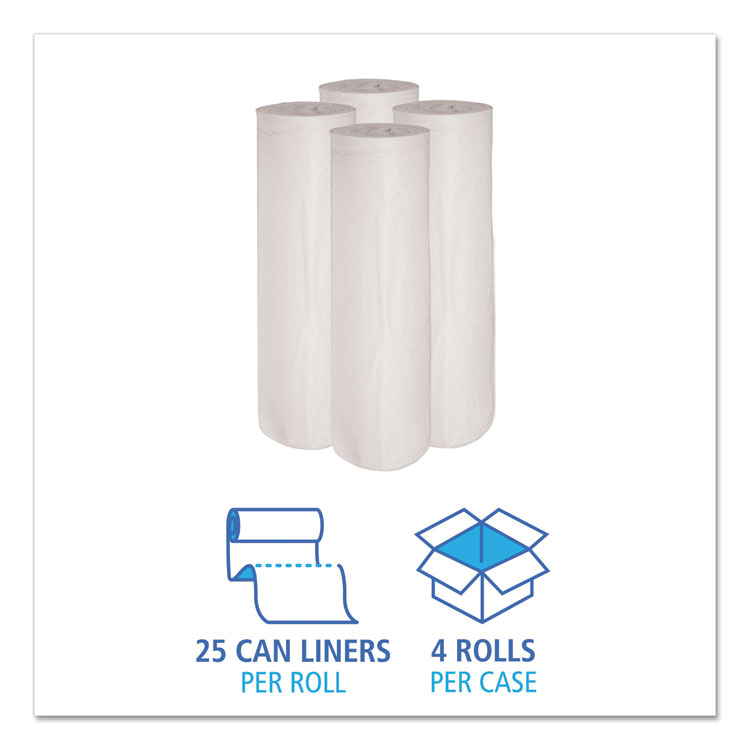 Low-Density Waste Can Liners, 45 gal, 0.6 mil, 40" x 46", White, 25 Bags/Roll, 4 Rolls/Carton - Image 3