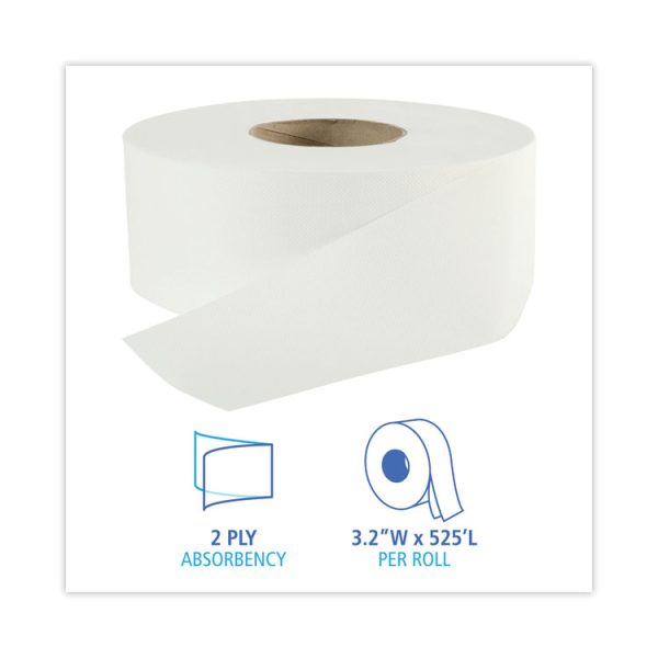 Jumbo Roll Bathroom Tissue, Septic Safe, 2-Ply, White, 3.2" X 525 Ft, 12 Rolls/carton - Image 2