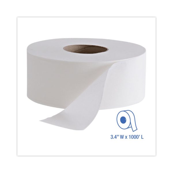 Jumbo Roll Bathroom Tissue, Septic Safe, 2-Ply, White, 3.4" x 1,000 ft, 12 Rolls/Carton - Image 2