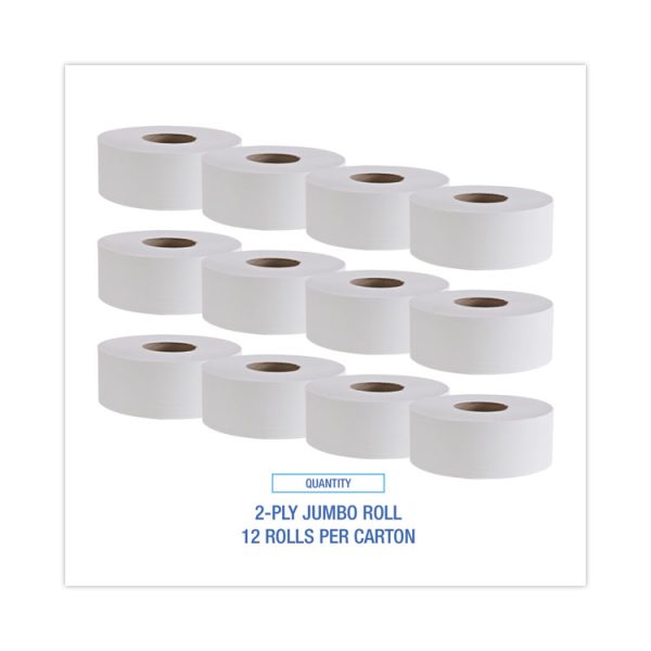 Jumbo Roll Bathroom Tissue, Septic Safe, 2-Ply, White, 3.4" x 1,000 ft, 12 Rolls/Carton - Image 5