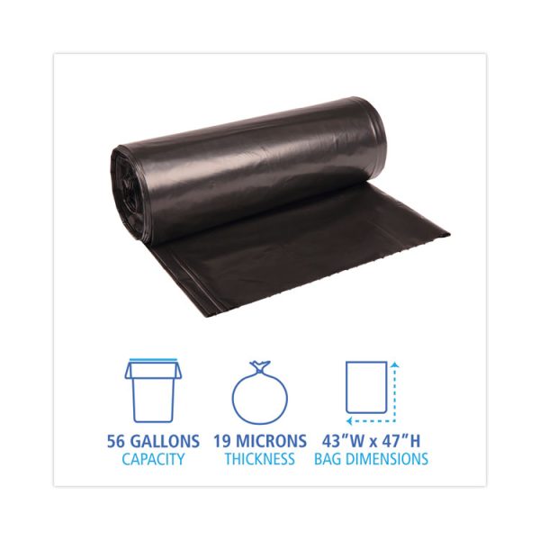 High-Density Can Liners, 56 gal, 19 mic, 43" x 47", Black, 25 Bags/Roll, 6 Rolls/Carton - Image 2