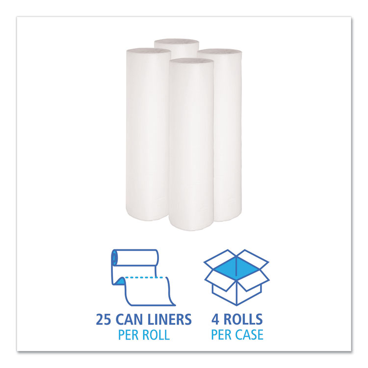 Low-Density Waste Can Liners, 56 gal, 0.6 mil, 43" x 47", White, 25 Bags/Roll, 4 Rolls/Carton - Image 3