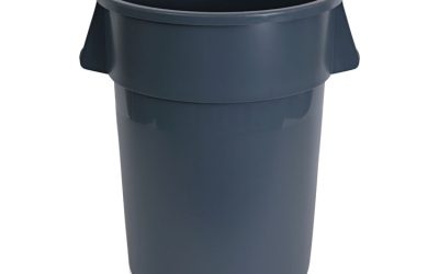 Round Waste Receptacle, 44 gal, Plastic, Gray