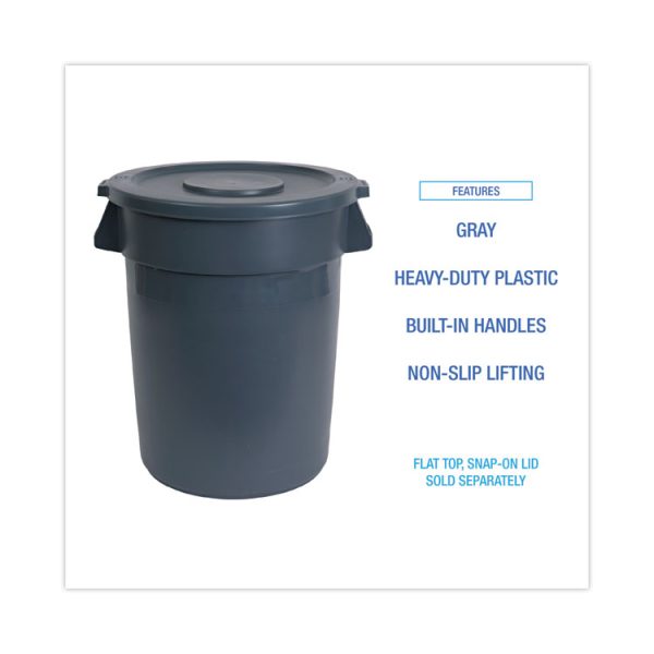Round Waste Receptacle, 44 gal, Plastic, Gray - Image 3