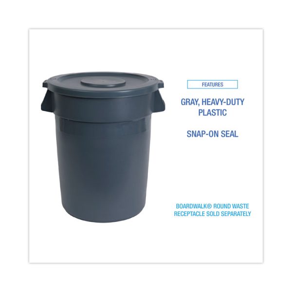 Lids For 44 Gal Waste Receptacles, Flat-Top, Round, Plastic Gray - Image 4