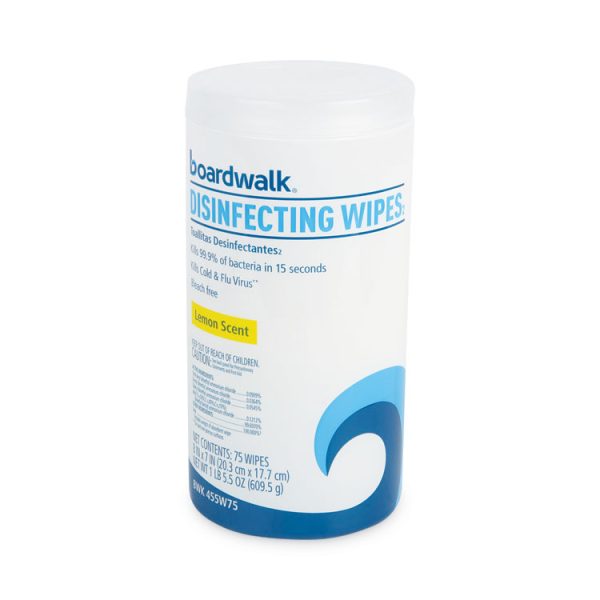 Disinfecting Wipes, 7 x 8, Lemon Scent, 75/Canister, 6 Canisters/Carton - Image 2